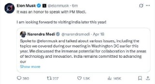 马斯克称计划今年晚些访问印度