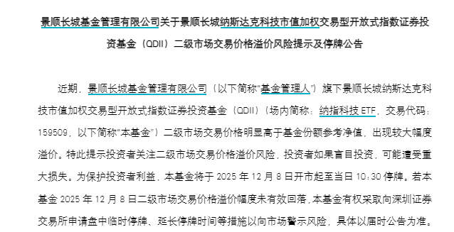 美股QDII基金扎堆提示溢价风险 两只ETF将停牌  第1张